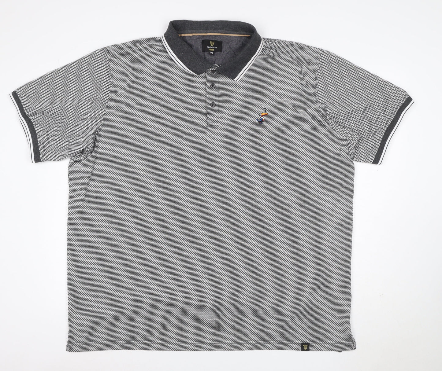 Guinness Men's Grey 3XL Geometric Logo Short Sleeve Polo Shirt