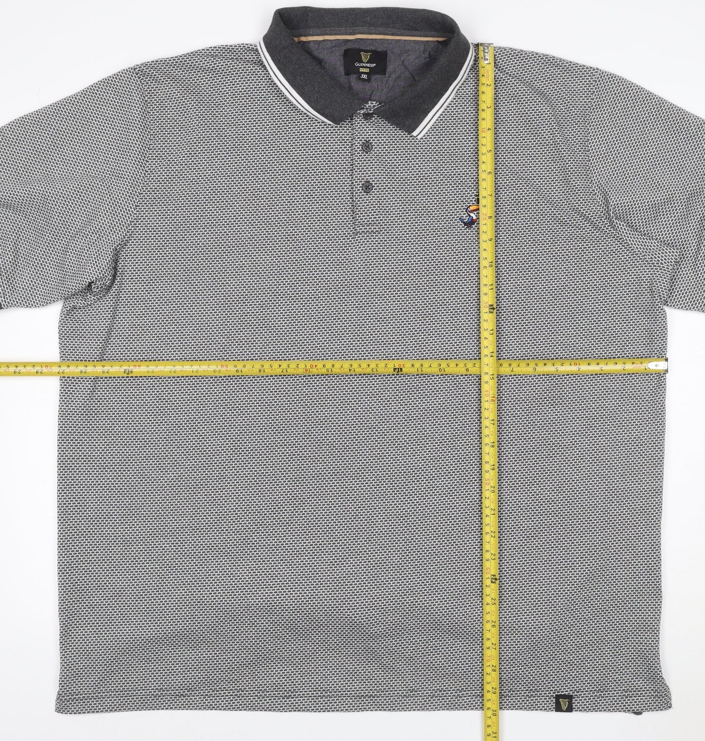 Guinness Men's Grey 3XL Geometric Logo Short Sleeve Polo Shirt