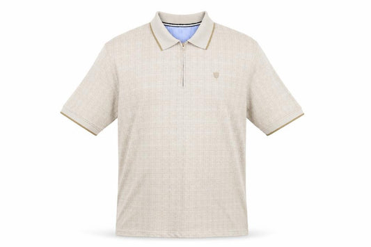 Charles Norton Men's Beige XL Geometric 1/4 Zip Polo Shirt