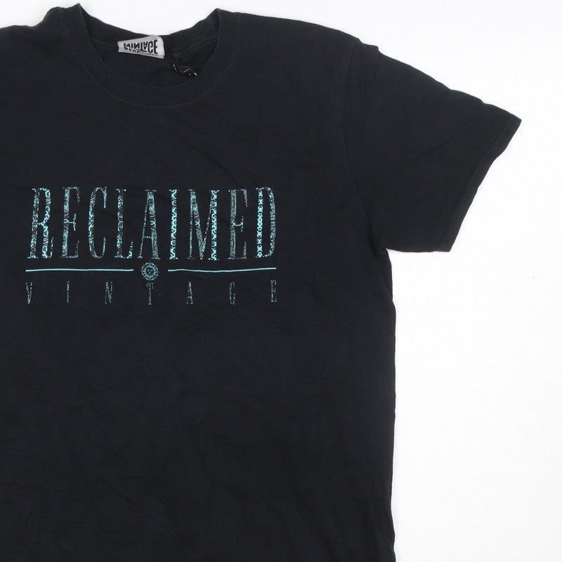 Additional view of Reclaimed Vintage Men’s Black Logo Graphic Crew Neck T-Shirt, size S