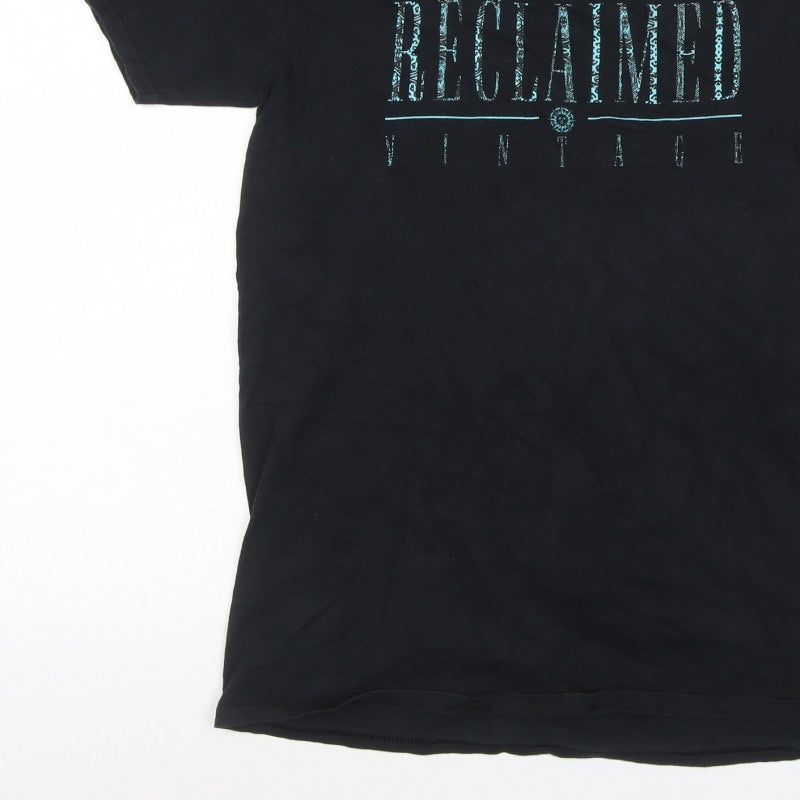 Additional view of Reclaimed Vintage Men’s Black Logo Graphic Crew Neck T-Shirt, size S