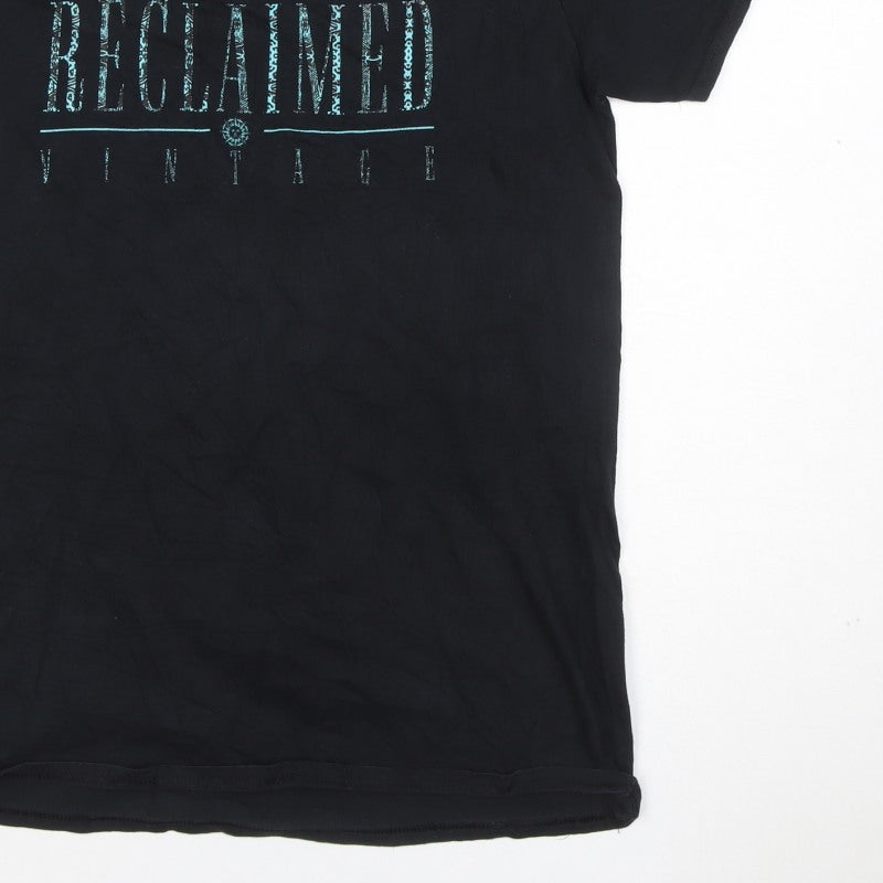 Additional view of Reclaimed Vintage Men’s Black Logo Graphic Crew Neck T-Shirt, size S