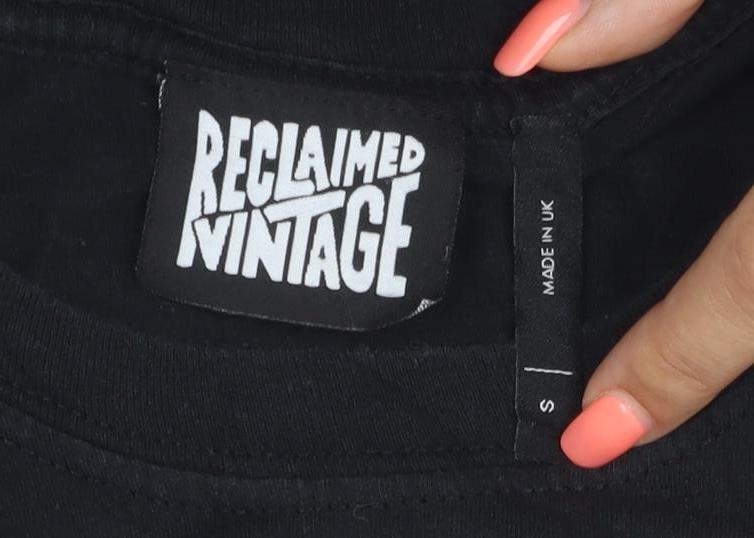 Additional view of Reclaimed Vintage Men’s Black Logo Graphic Crew Neck T-Shirt, size S