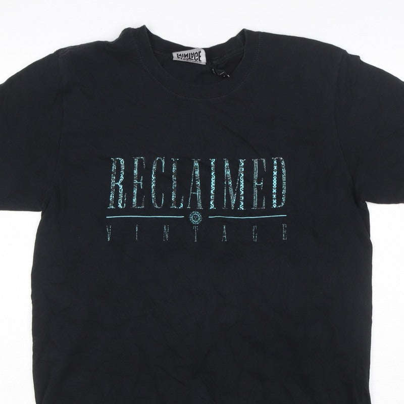 Additional view of Reclaimed Vintage Men’s Black Logo Graphic Crew Neck T-Shirt, size S