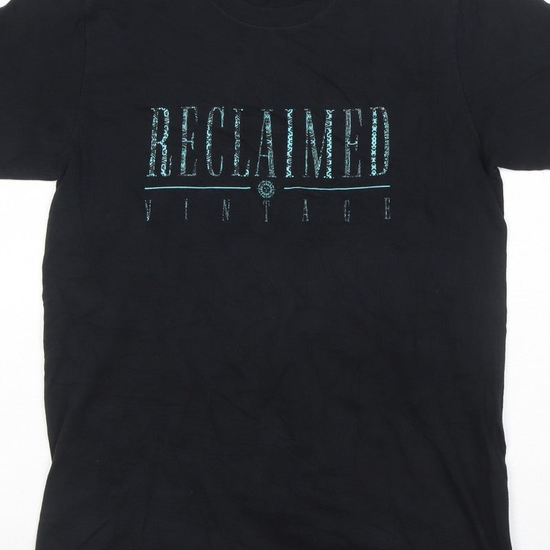 Additional view of Reclaimed Vintage Men’s Black Logo Graphic Crew Neck T-Shirt, size S