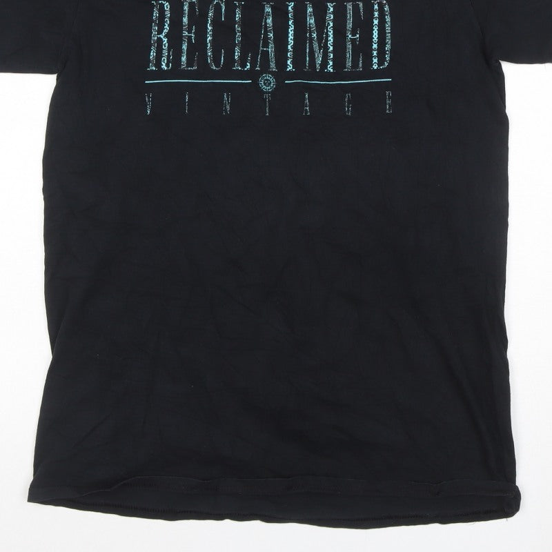 Additional view of Reclaimed Vintage Men’s Black Logo Graphic Crew Neck T-Shirt, size S