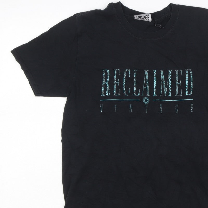 Additional view of Reclaimed Vintage Men’s Black Logo Graphic Crew Neck T-Shirt, size S