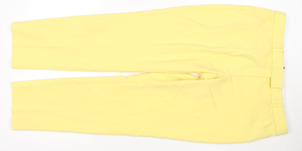 Next Women Yellow UK 14 Regular Straight Dress Trousers Adjustable Waist