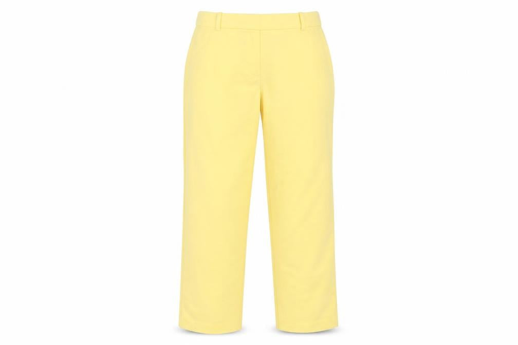 Next Women Yellow UK 14 Regular Straight Dress Trousers Adjustable Waist