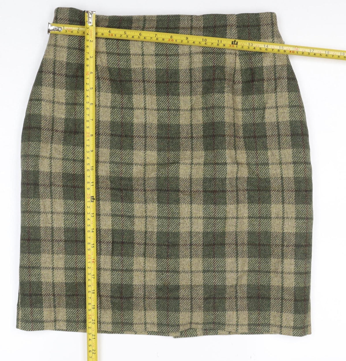 Marks & Spencer Women’s Green Plaid Pure Wool Skirt UK 14 Vintage