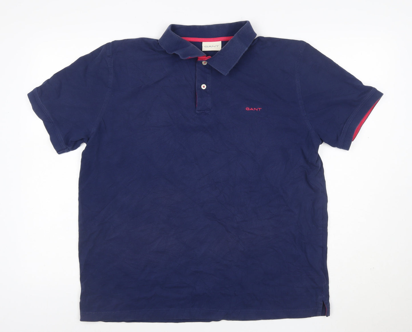 GANT Men’s Blue XL Cotton Stretch Logo Polo Shirt Red Trim
