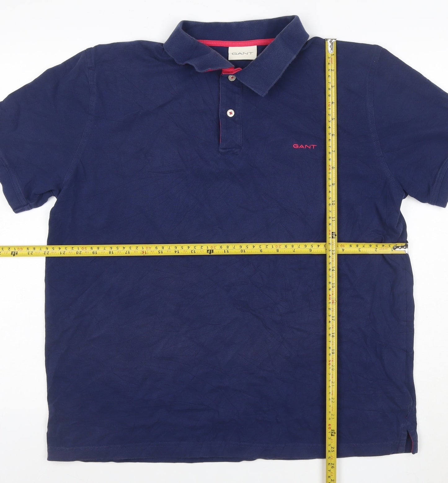 GANT Men’s Blue XL Cotton Stretch Logo Polo Shirt Red Trim