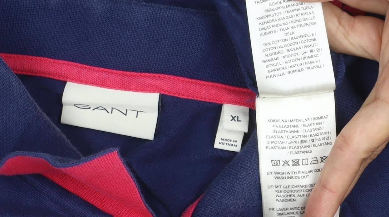 GANT Men’s Blue XL Cotton Stretch Logo Polo Shirt Red Trim