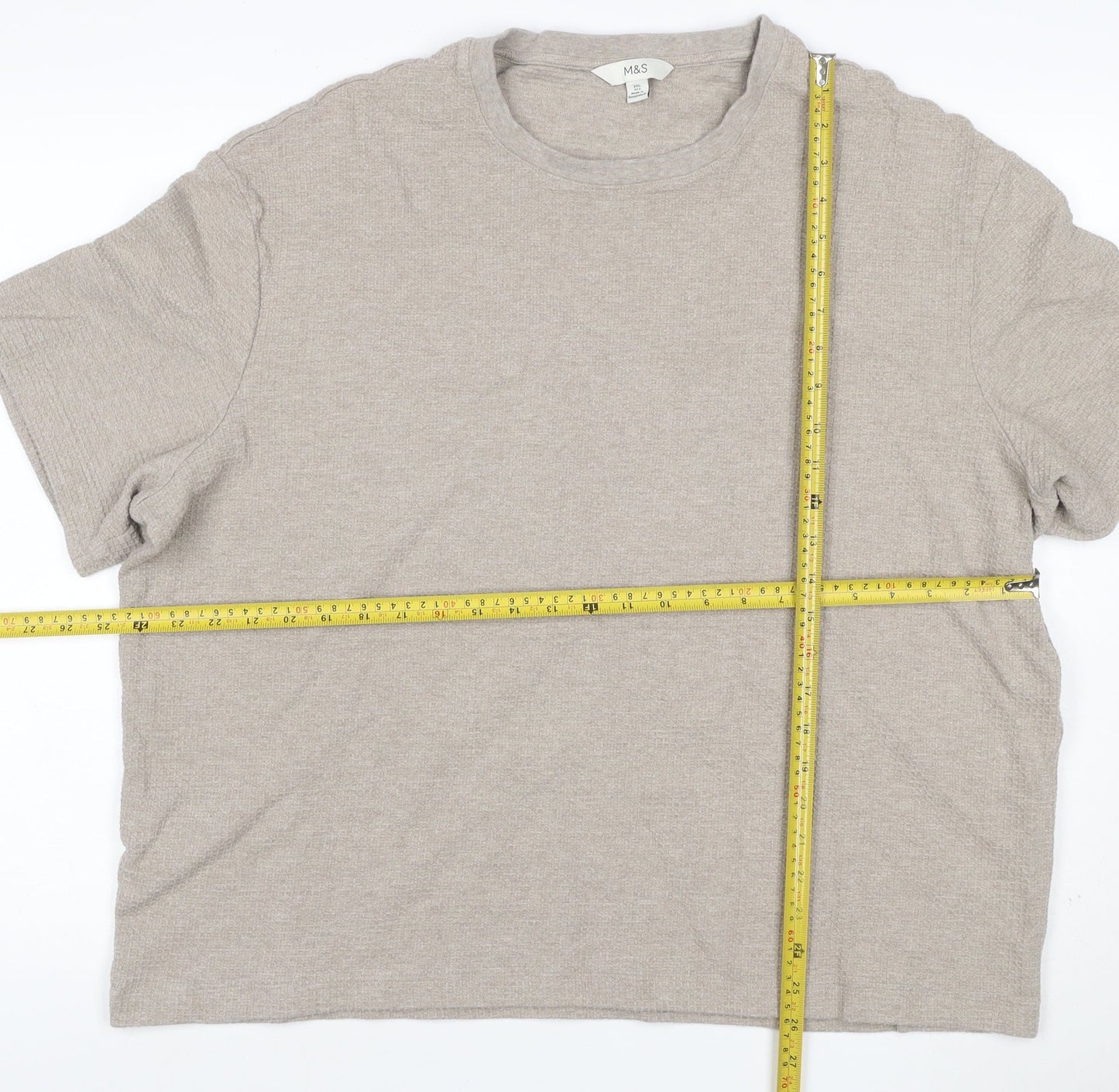 Marks and Spencer Men's Beige 3XL Regular Textured Crew Neck T-Shirt