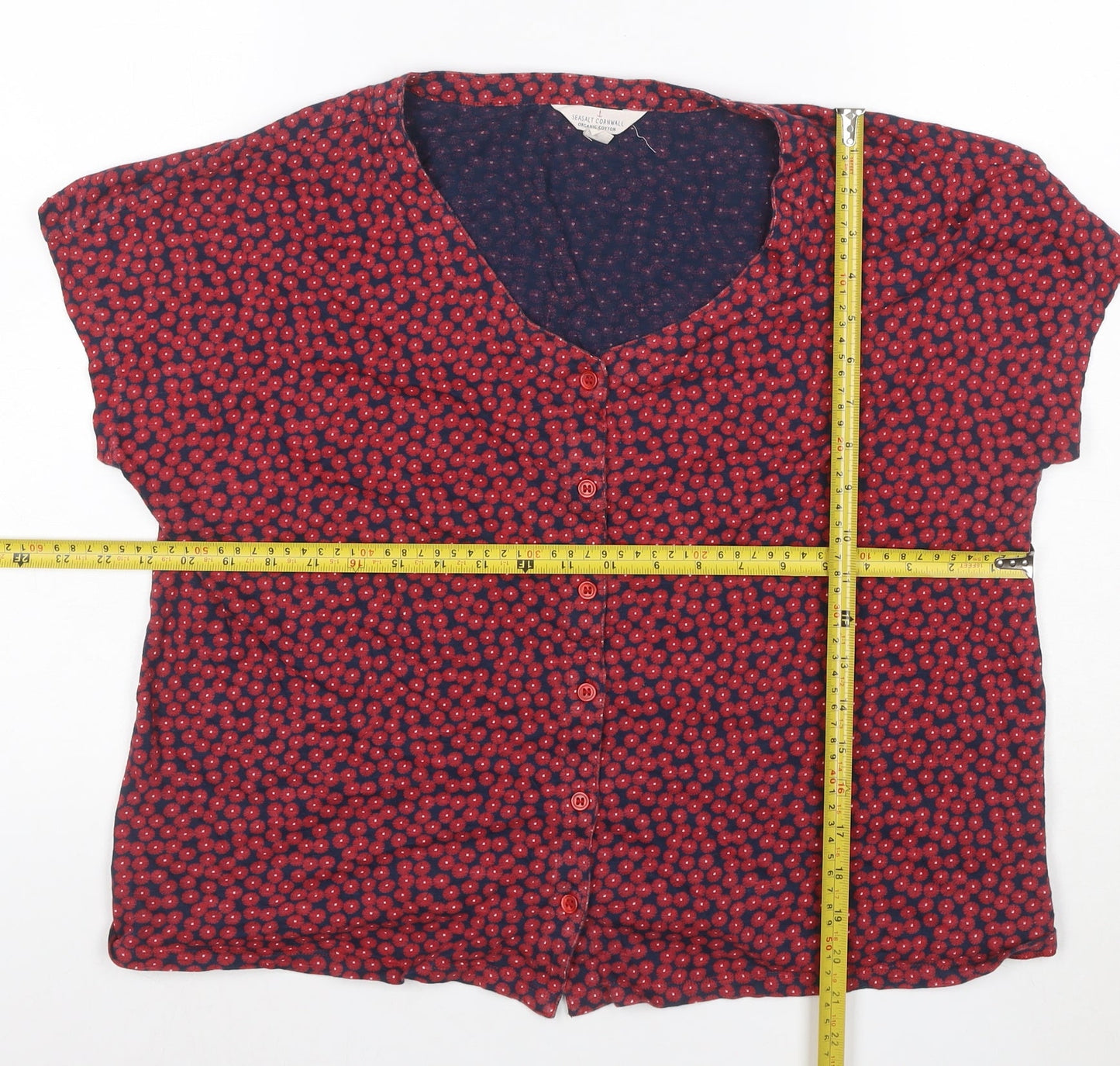 Seasalt Cornwall Women Red Floral Organic Cotton Button-Up Blouse UK 16