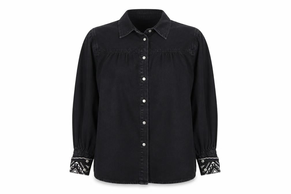 Per Una Women Black UK 22 Embroidered Geometric Lyocell Shirt