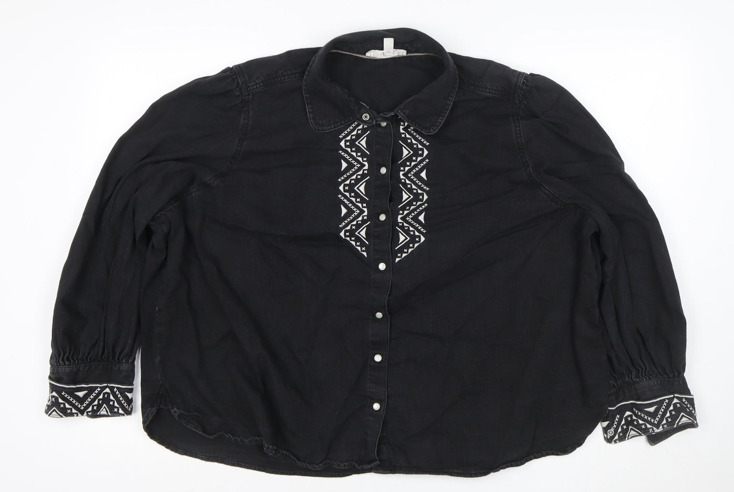 Per Una Women Black UK 22 Embroidered Geometric Lyocell Shirt