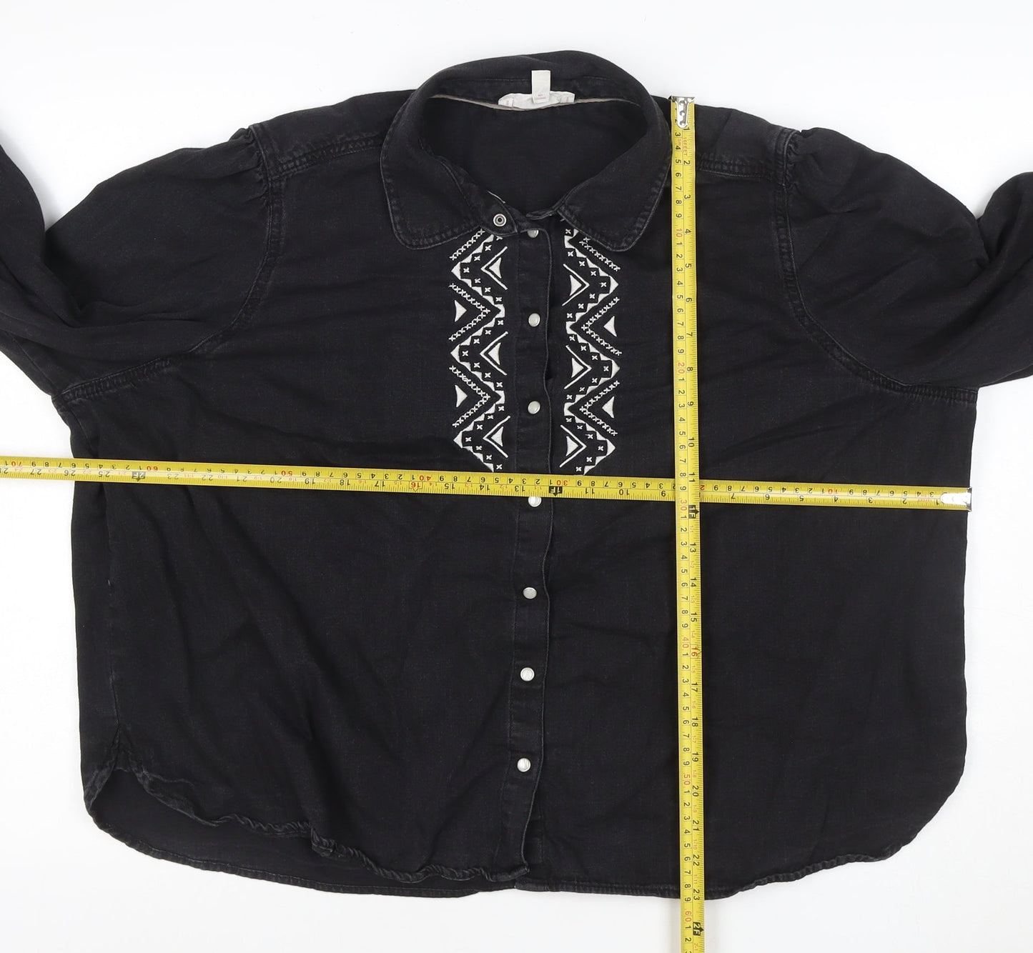 Per Una Women Black UK 22 Embroidered Geometric Lyocell Shirt