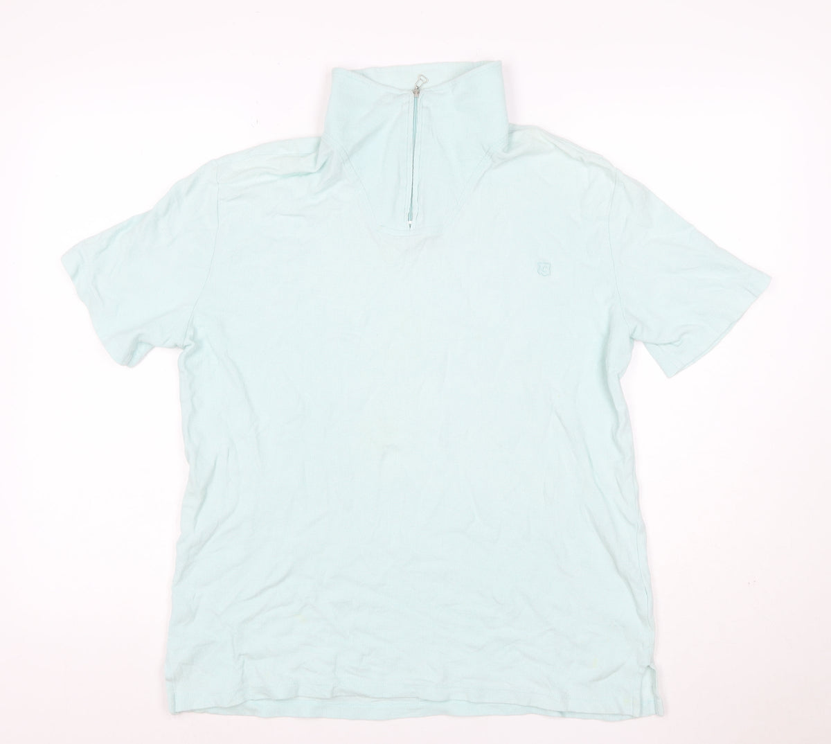 Crombie Men’s Blue M Slim Fit 1/4 Zip Cotton Polo Shirt