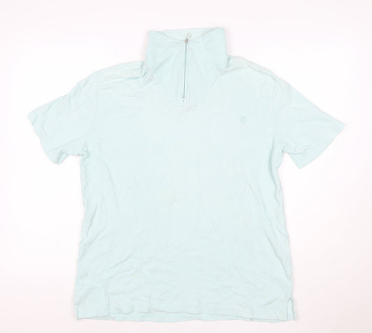 Crombie Men’s Blue M Slim Fit 1/4 Zip Cotton Polo Shirt