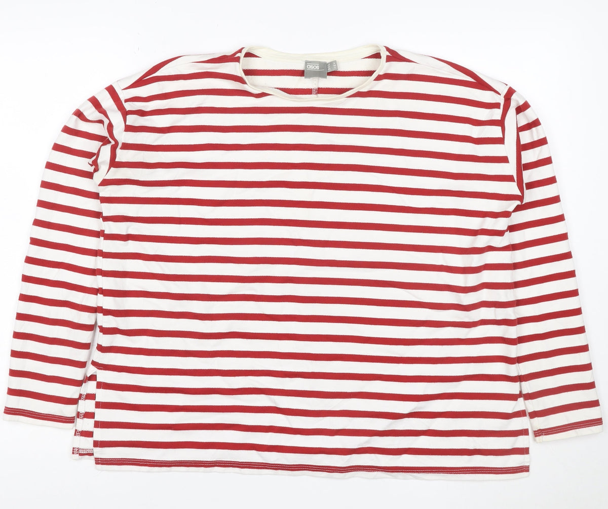 ASOS Women Red White Striped Jersey Long Sleeve T-Shirt UK 8