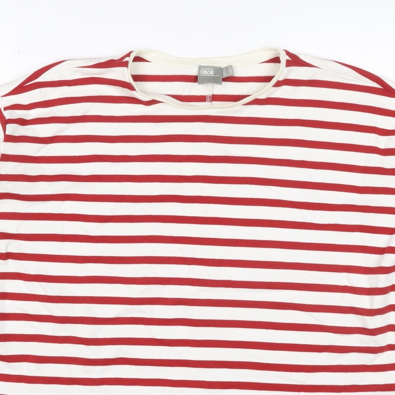 ASOS Women Red White Striped Jersey Long Sleeve T-Shirt UK 8