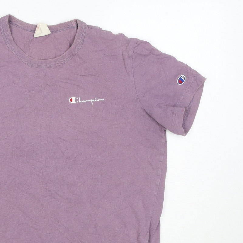 Champion Mens Purple Small Logo Crew Neck Short Sleeve T-Shirt