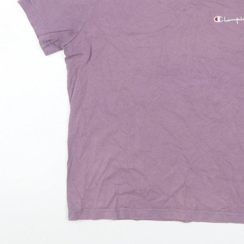 Champion Mens Purple Small Logo Crew Neck Short Sleeve T-Shirt