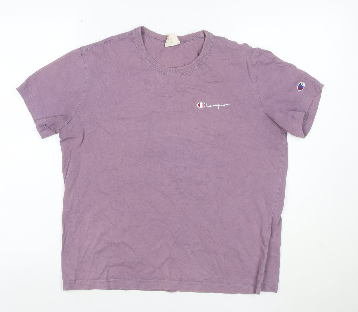 Champion Mens Purple Small Logo Crew Neck Short Sleeve T-Shirt