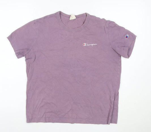 Champion Mens Purple Small Logo Crew Neck Short Sleeve T-Shirt