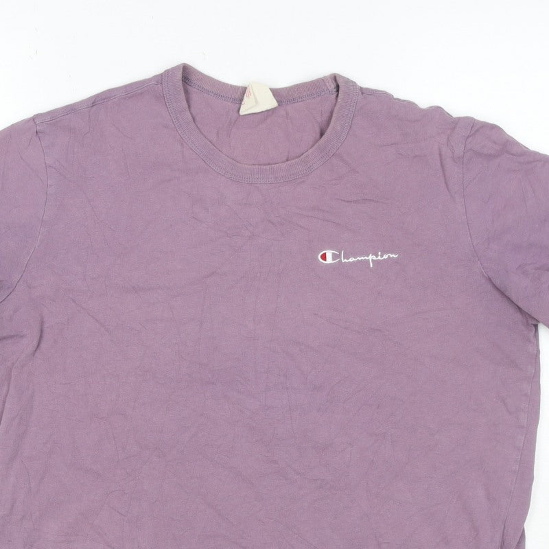 Champion Mens Purple Small Logo Crew Neck Short Sleeve T-Shirt