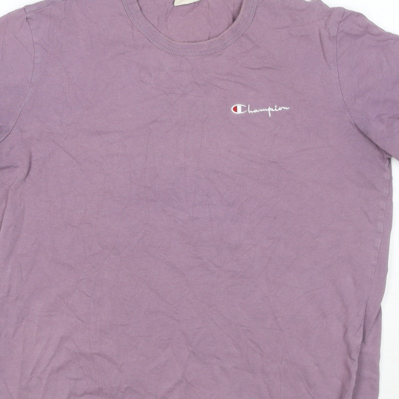 Champion Mens Purple Small Logo Crew Neck Short Sleeve T-Shirt