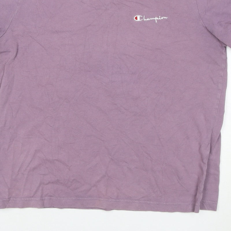 Champion Mens Purple Small Logo Crew Neck Short Sleeve T-Shirt