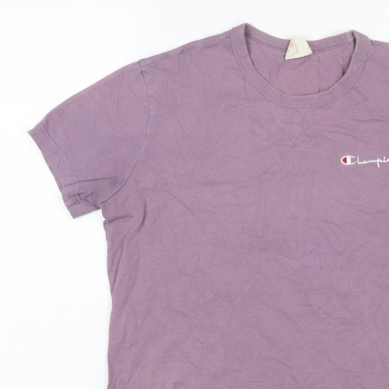 Champion Mens Purple Small Logo Crew Neck Short Sleeve T-Shirt