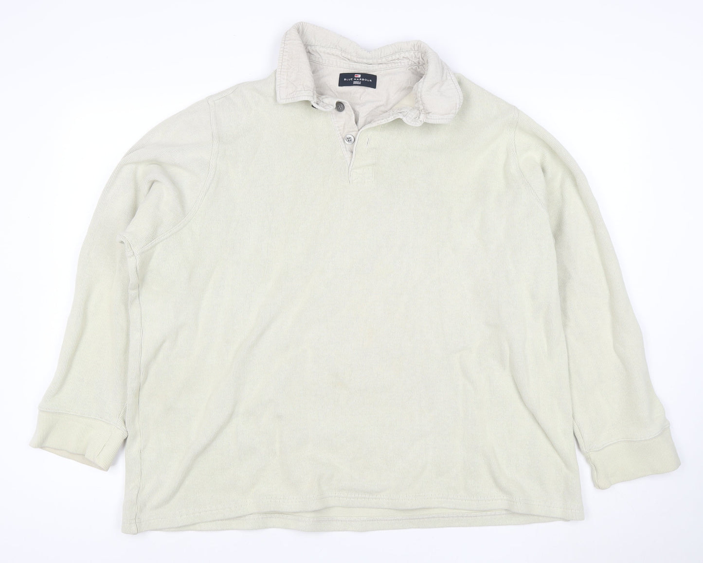 Marks & Spencer Men Ivory 2XL Henley Collared Cotton Sweatshirt