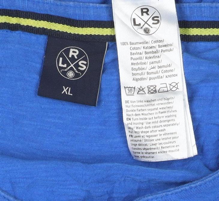 LRS Men’s Blue XL Cotton Henley T-Shirt Short Sleeve Logo