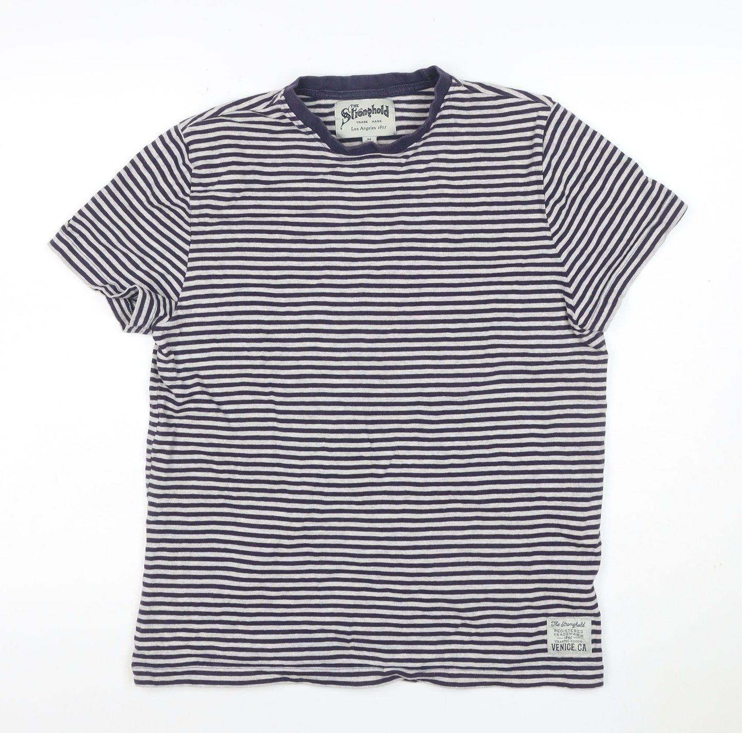 Stronghold Men's Navy White Stripe T-Shirt M Crew Neck Short Sleeve
