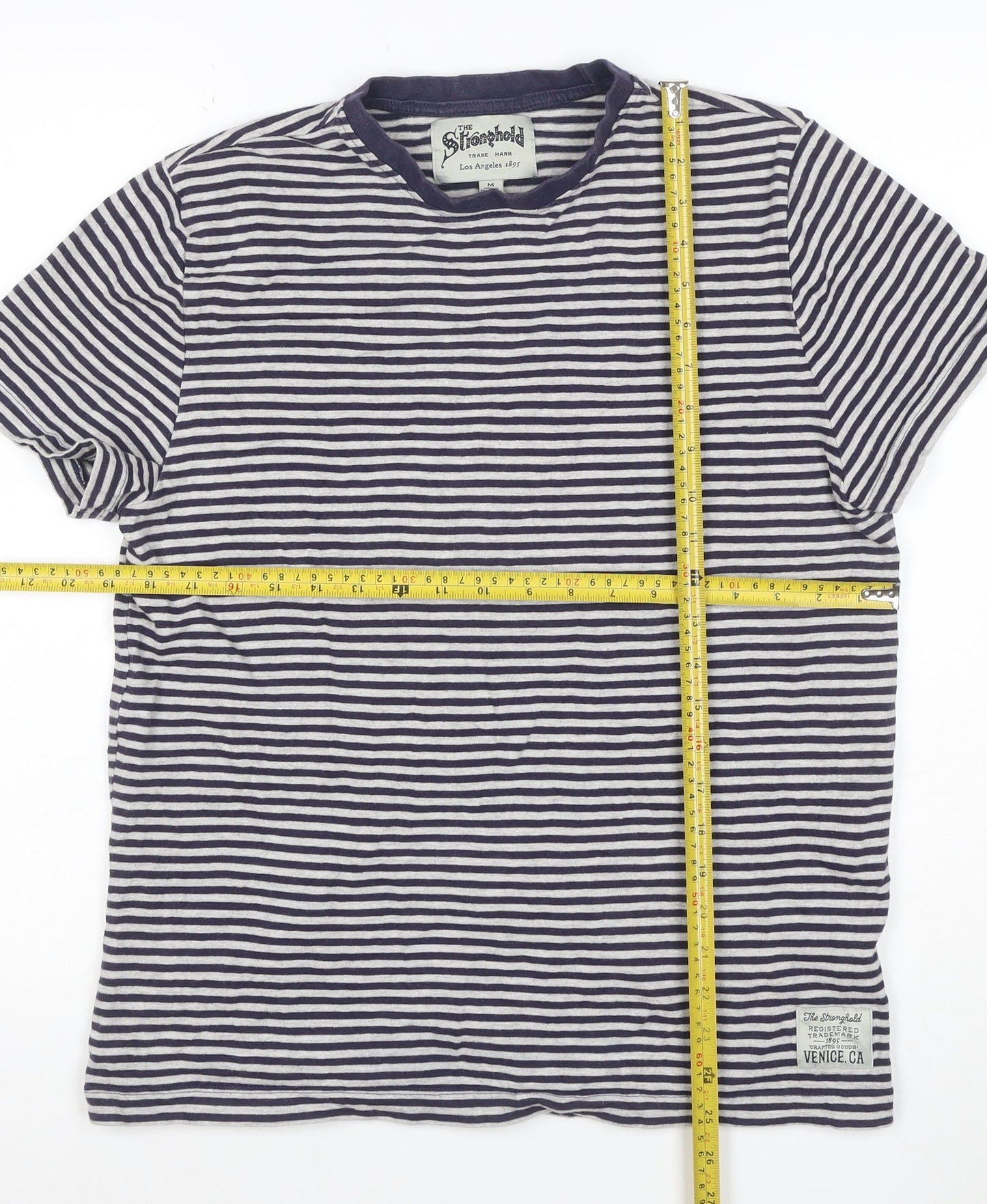 Stronghold Men's Navy White Stripe T-Shirt M Crew Neck Short Sleeve