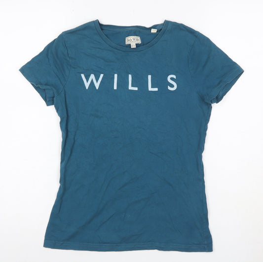 Jack Wills Women Blue UK 10 Basic Cotton Wills Logo Crew Neck T-Shirt