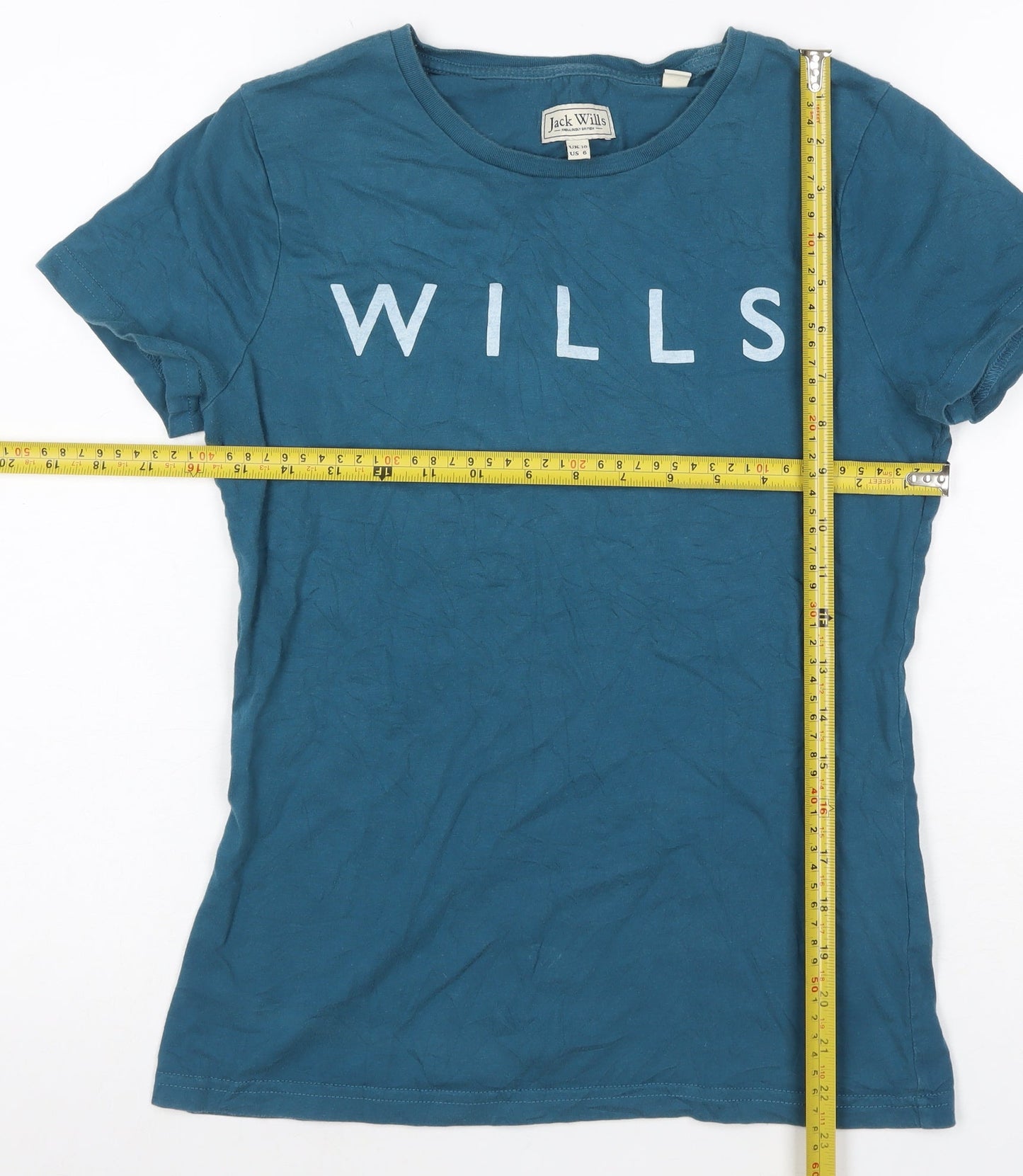 Jack Wills Women Blue UK 10 Basic Cotton Wills Logo Crew Neck T-Shirt