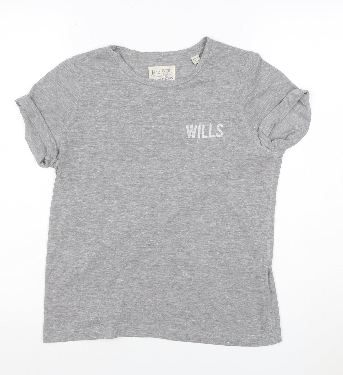 Jack Wills Women Grey UK 10 Slim Fit Logo Jersey T-Shirt