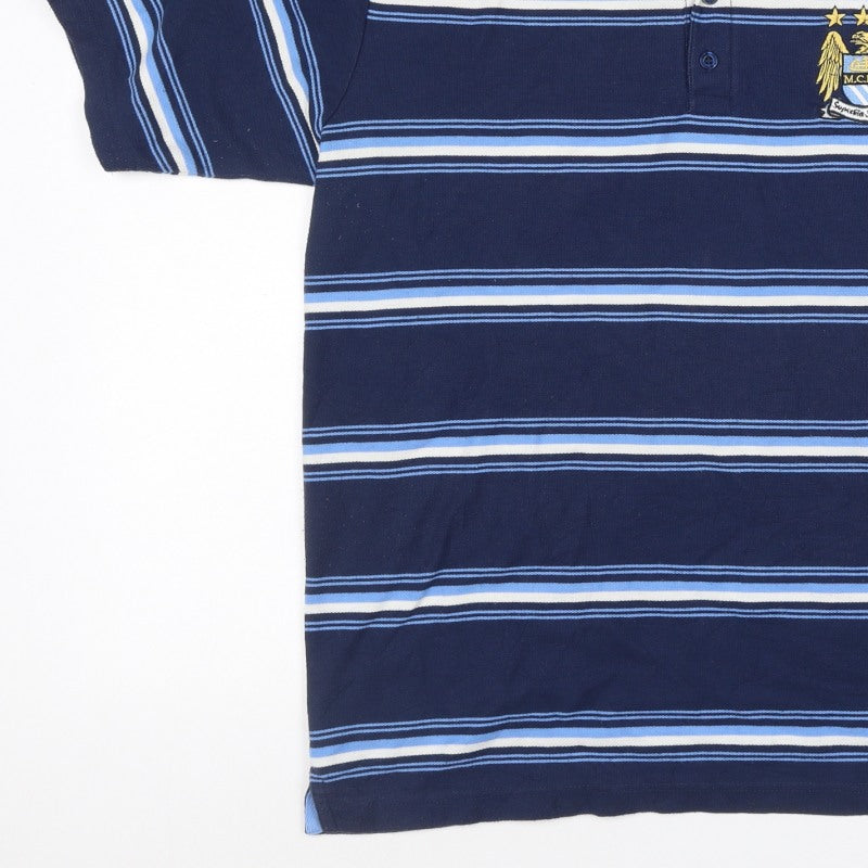 Additional view of City Men’s Blue XL Manchester City Crest Striped Short Sleeve Polo