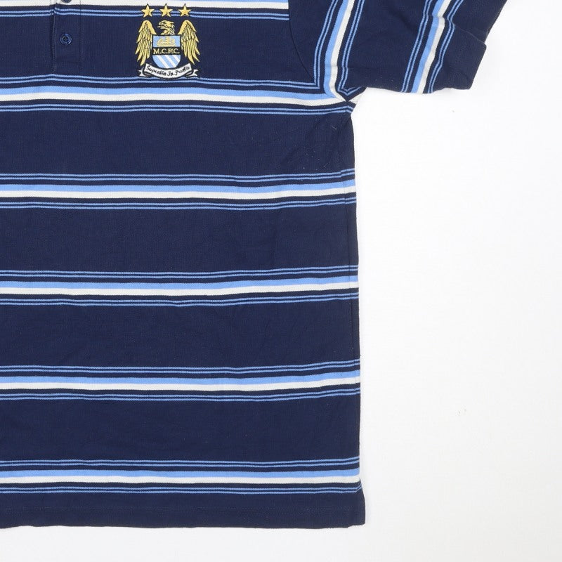 Additional view of City Men’s Blue XL Manchester City Crest Striped Short Sleeve Polo