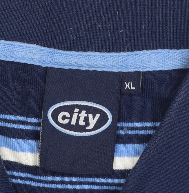 Additional view of City Men’s Blue XL Manchester City Crest Striped Short Sleeve Polo