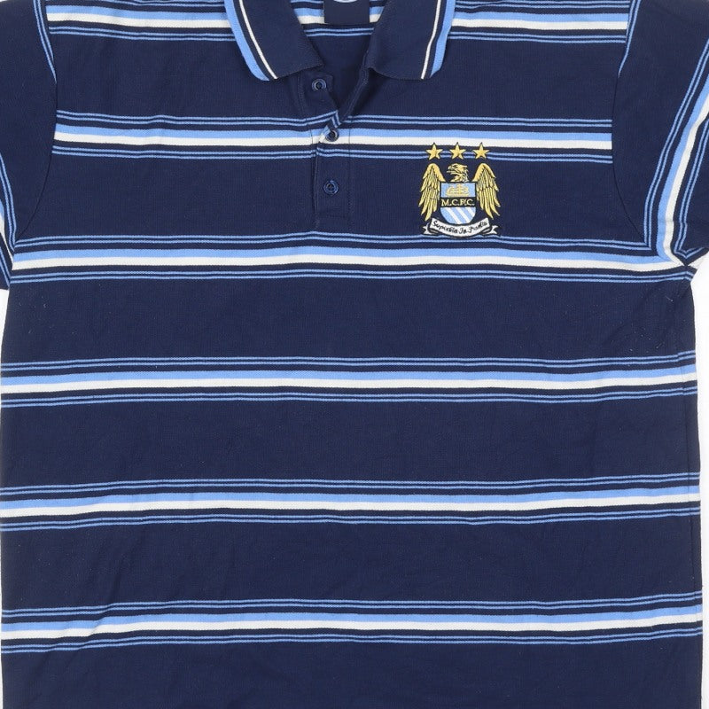 Additional view of City Men’s Blue XL Manchester City Crest Striped Short Sleeve Polo