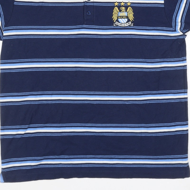 Additional view of City Men’s Blue XL Manchester City Crest Striped Short Sleeve Polo