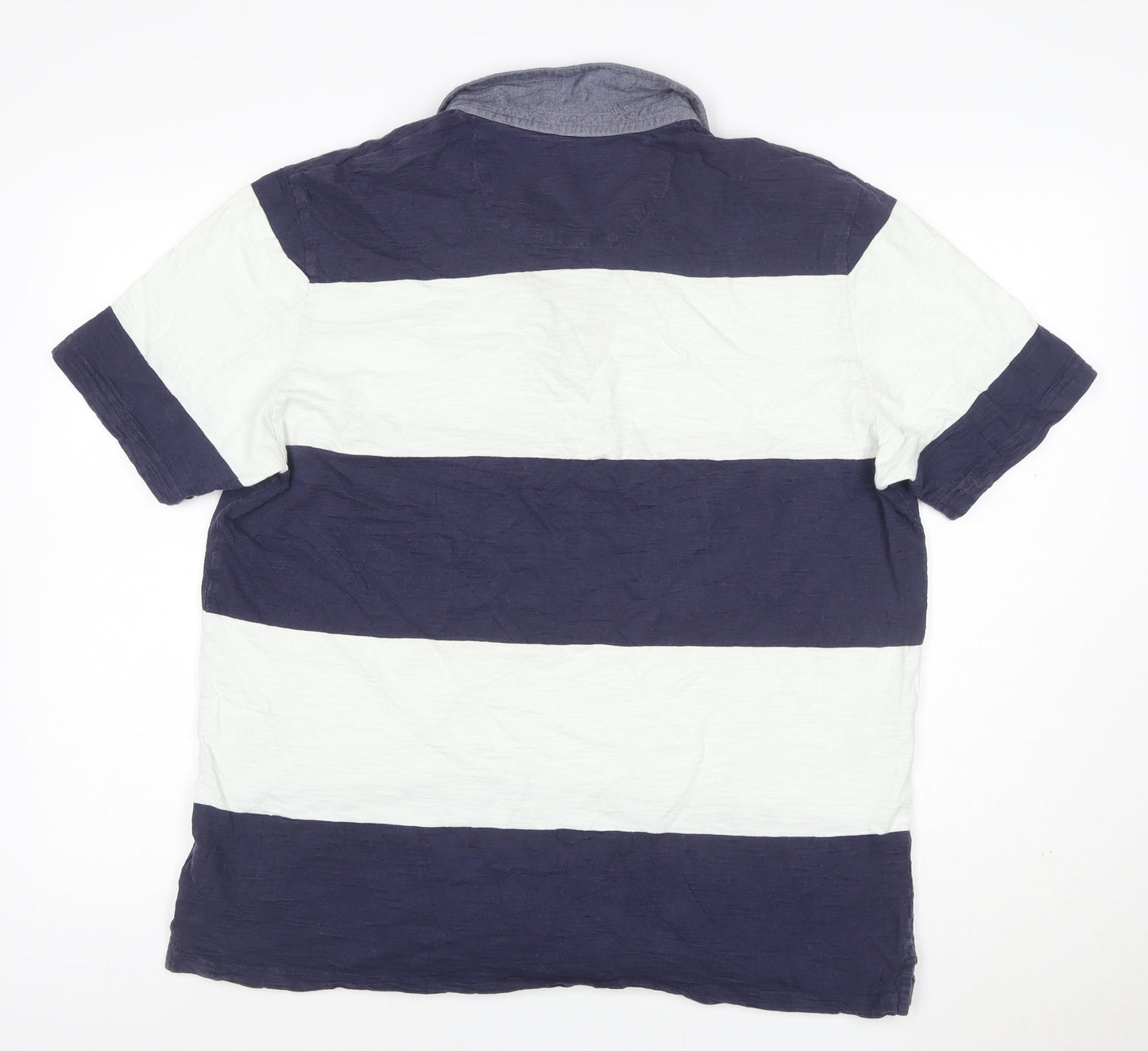 M&S Blue Harbour Men’s Blue White Striped Cotton Polo Shirt L