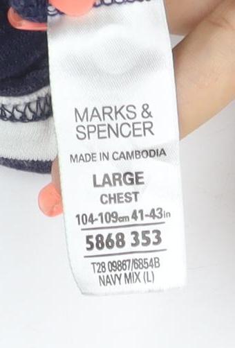 M&S Blue Harbour Men’s Blue White Striped Cotton Polo Shirt L