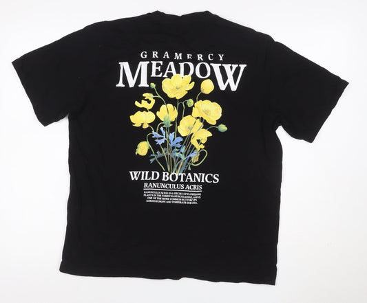 Jack & Jones Men’s Black M Meadow Floral Graphic Crew Neck T-Shirt