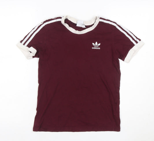 Adidas Women Red UK 6 Ringer Short Sleeve Logo T-Shirt